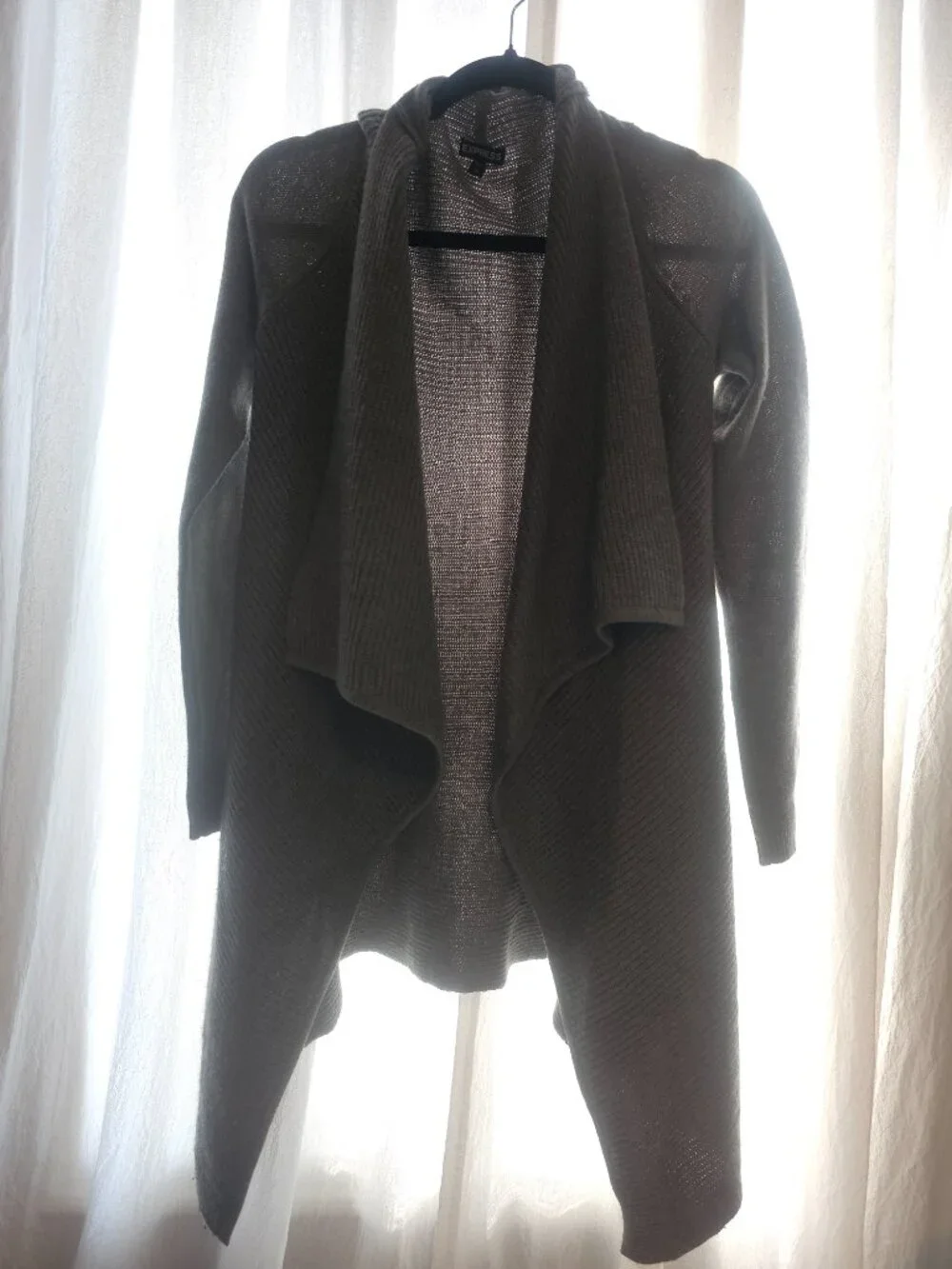 Express Gray Long Waterfall Draped Open Front Cardigan Sweater S